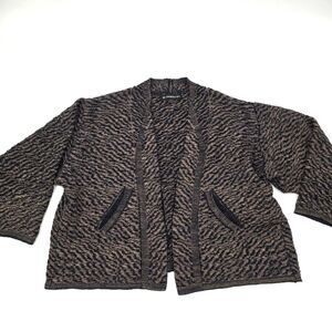 Chris Triola Hand Made Black And Brown Open Knit Cardigan Size L